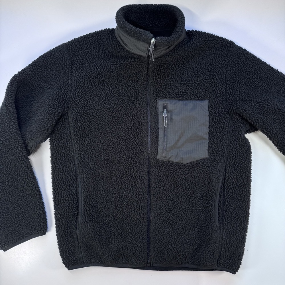 UNIQLO Full Zip Deep Pile Sherpa Teddy Windproof Fleece Jacket Mens Small Black
